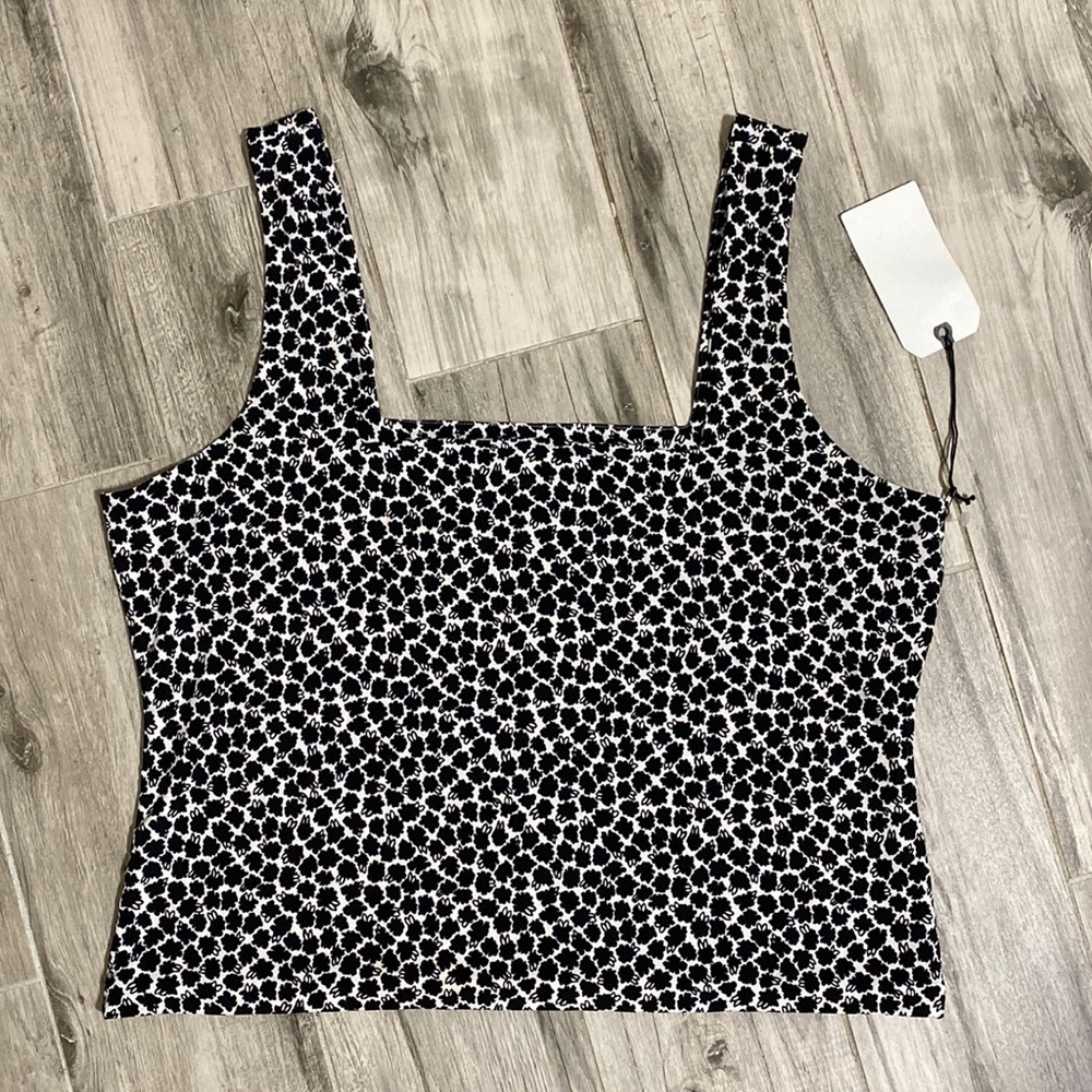 Leith Vetiver Printed Square Neck Wide Strap Tank Top